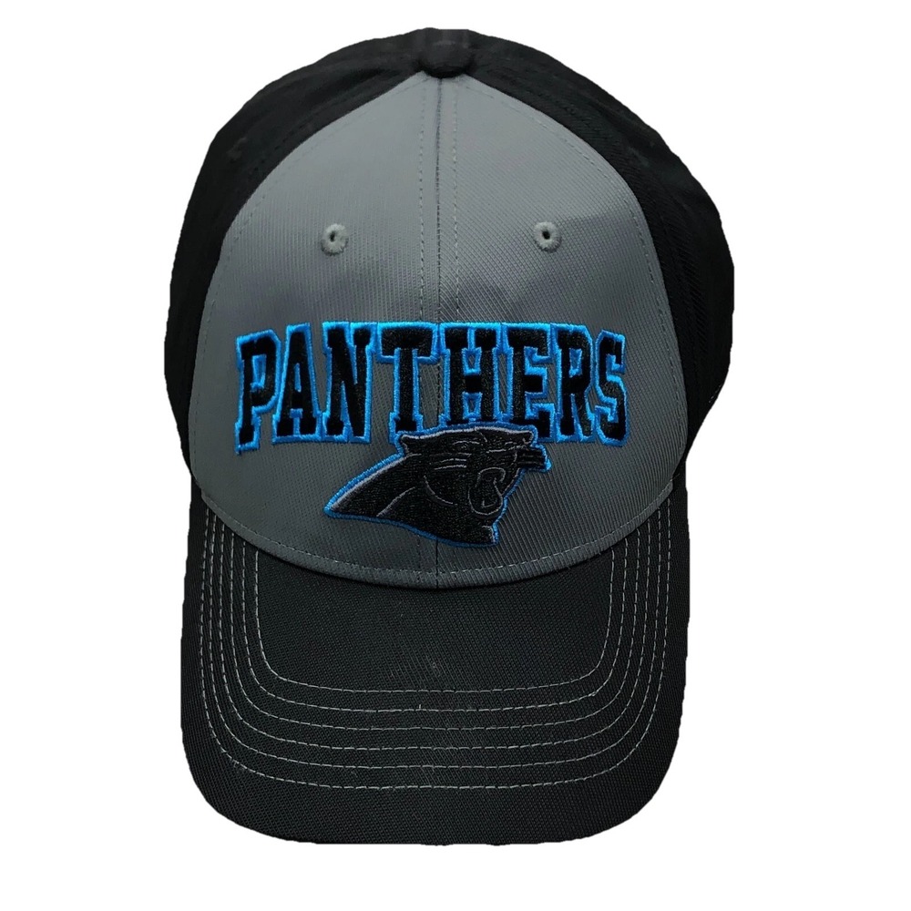 Carolina Panthers Hat Cap Strap Back Black Gray Spell Out Logo Base Ball NFL Dad
